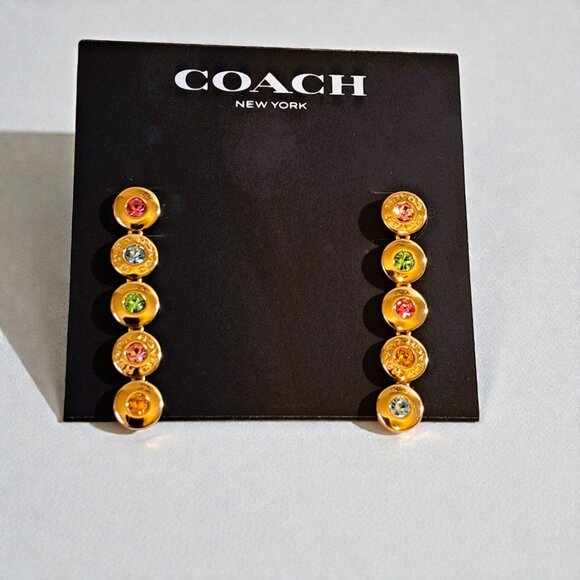 Coach Open Circle Linear Earrings in Gold/ Multi NWT - Picture 2 of 10